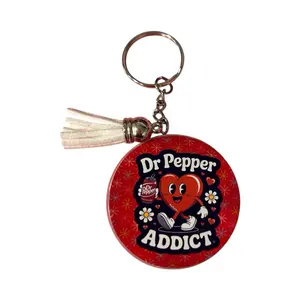 Dr Pepper Addict Handmade Keychain with Tassel and Heart Design for Dr Pepper Lovers