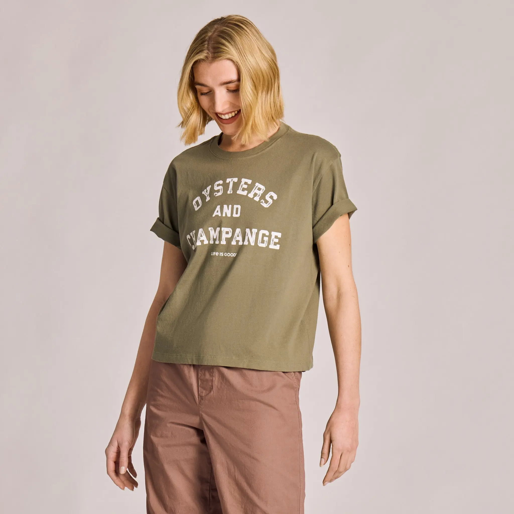 Women's Oysters and Champagne Short Sleeve Crusher Boxy Tee