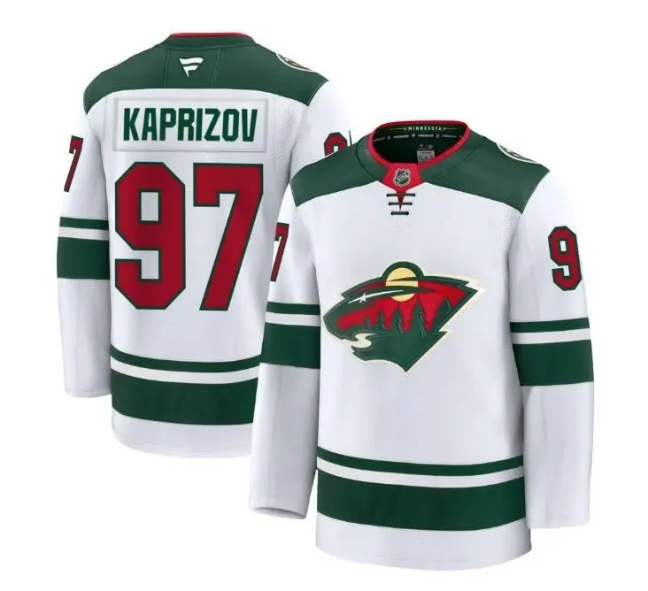 Men's #97 Kaprizov Stitched Green Hockey Jersey, Red-White Player-Style Sports Collectible Shirt
