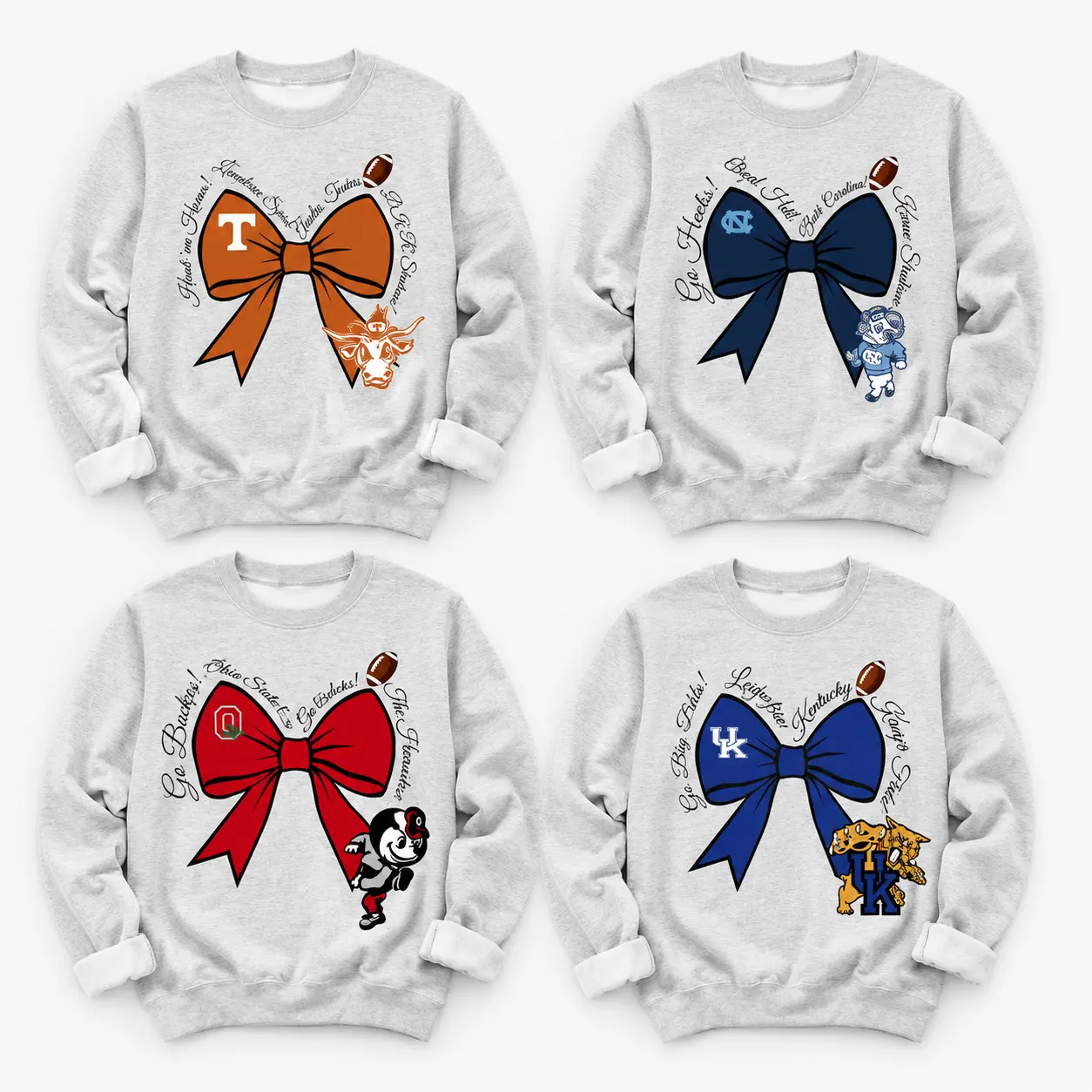 College Football Bow Graphic Sweatshirt, Vintage Varsity Game Day Crewneck Pullover, Retro Tailgating Shirt, Football Fan Gift for Women and Men