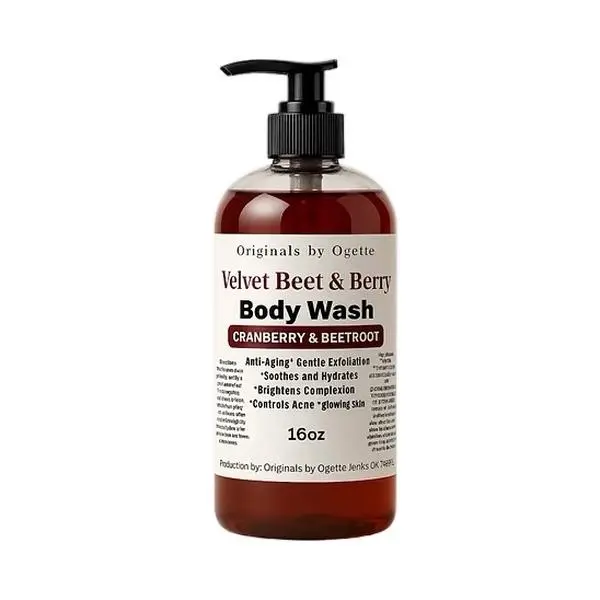 Ogette Originals Velvet Beet & Berry Body Wash - Cranberry & Beetroot Formula - 16oz - Anti-Aging, Gentle Exfoliation, Soothes & Hydrates, Brightens Complexion