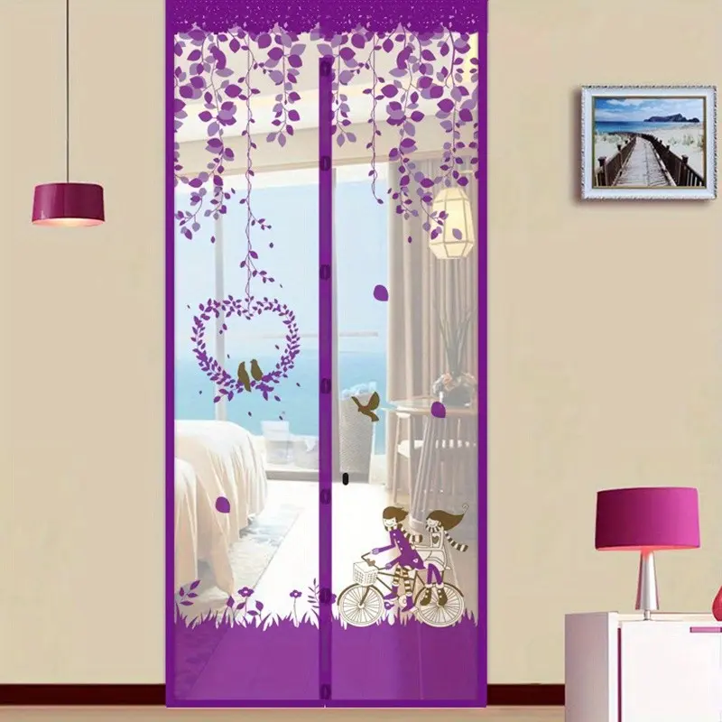 Magnetic Mosquito Door Curtain, Summer Fly Net with Decorative Floral and Butterfly Design, Pet and Child Friendly, Easy Installation, Pest Repellent for Living Room