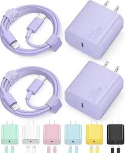 NOVOBIT 6FT Super Fast Charging 2-Pack Type-C Wall Charger Block with 2-Pack USB-C to Type-C Cable for, Wear-Resistant（Purple）