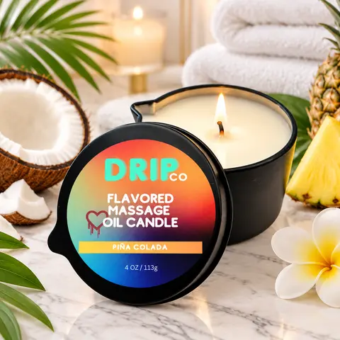 Drip Co Massage Oil Candle Pina Colada Scent 6oz | Soy Wax Aromatherapy Candle | Warm Massage Oil Candle Gift | Couples Spa Night, Self Care & Romantic Gift