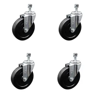 Service Caster SCC-SSSSTS20S514-SRS-381615-4 Stainless Steel Soft Rubber Swivel Threaded Stem Caster with 5 x 1.25 in. Black Wheels & 0.38 in. Stems - Set of 4