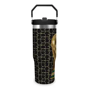 FIFA World Cup 2026 Black Tumbler with Handle 30oz Trophy Design - Twist on Lid and Flip Up Straw Stainless Steel Insulated Travel Cup Water Bottle for Travel Car Sports Birthday Anniversary Gift