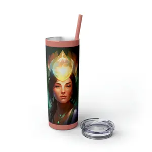 MetaBauble Skinny Tumbler with Straw, 20oz - Reiki imbued - Healing energy - Strength and Intuition Intention