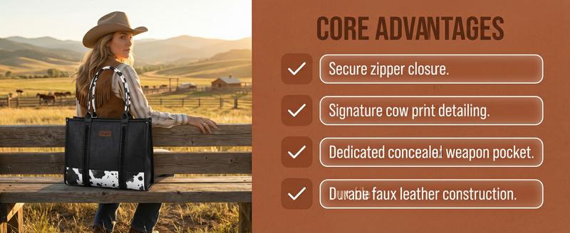 Wrangler Cow Print Large Capacity Tote Handbag for Women purse Tote Bag Leather Designer