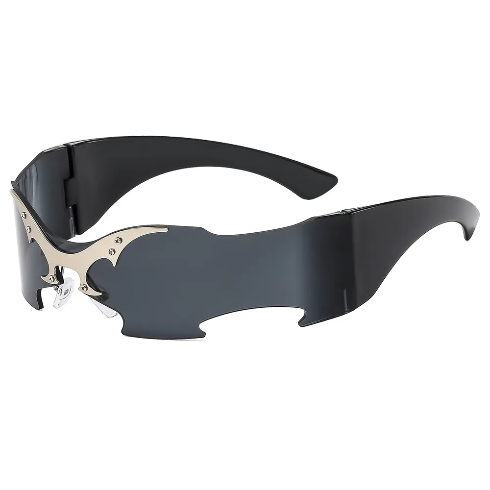 Futuristic Cyberpunk Sunglasses for Men & Women, Chic Rimless Nylon Design with Bat Wing Accents & UV400 Protection, Chic Men's Sunglasses
