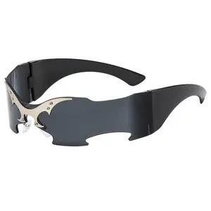 Futuristic Cyberpunk Sunglasses for Men & Women - Rimless Design with Bat Wing Accents, UV400 Protection, Sci-Fi Inspired Sun Glasses