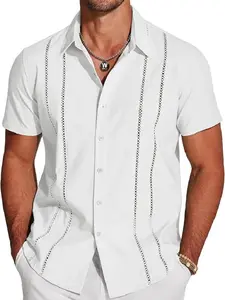 COOFANDY D Men's Cuban Guayabera Shirt Short Sleeve Button Down Shirts Casual Summer Beach Linen Shirts Menswear Soft Clothing Top Tropical Fabric