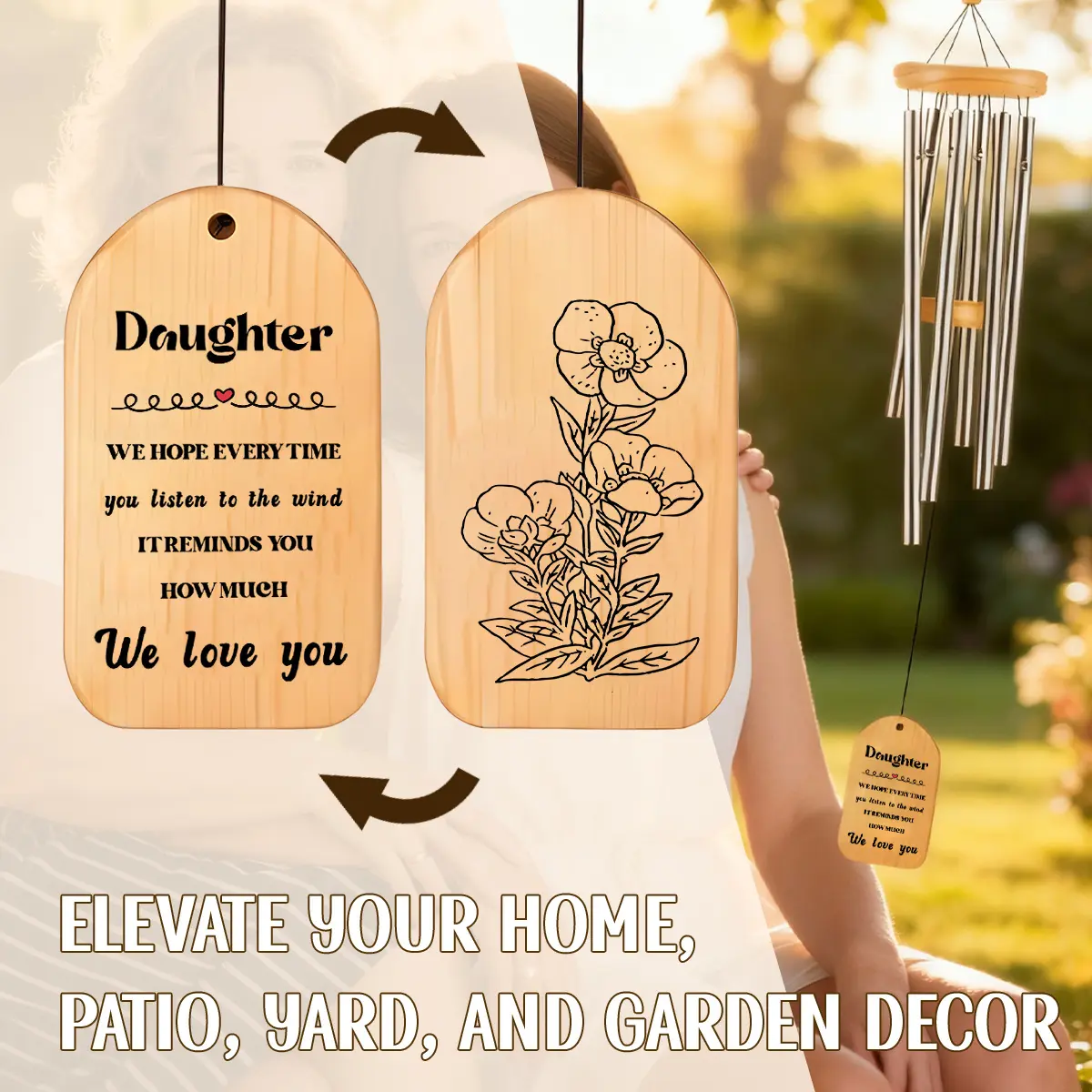 1pc Sympathy Gift Hanging Wind Chimes with Charming Acrylic sign Memorial Gifts for Loss of Loved One Bereavement Gift Windchimes for Remembrance Condolence Home Decor Indoor Outdoor Spring Garden Patio Flower Print Interior