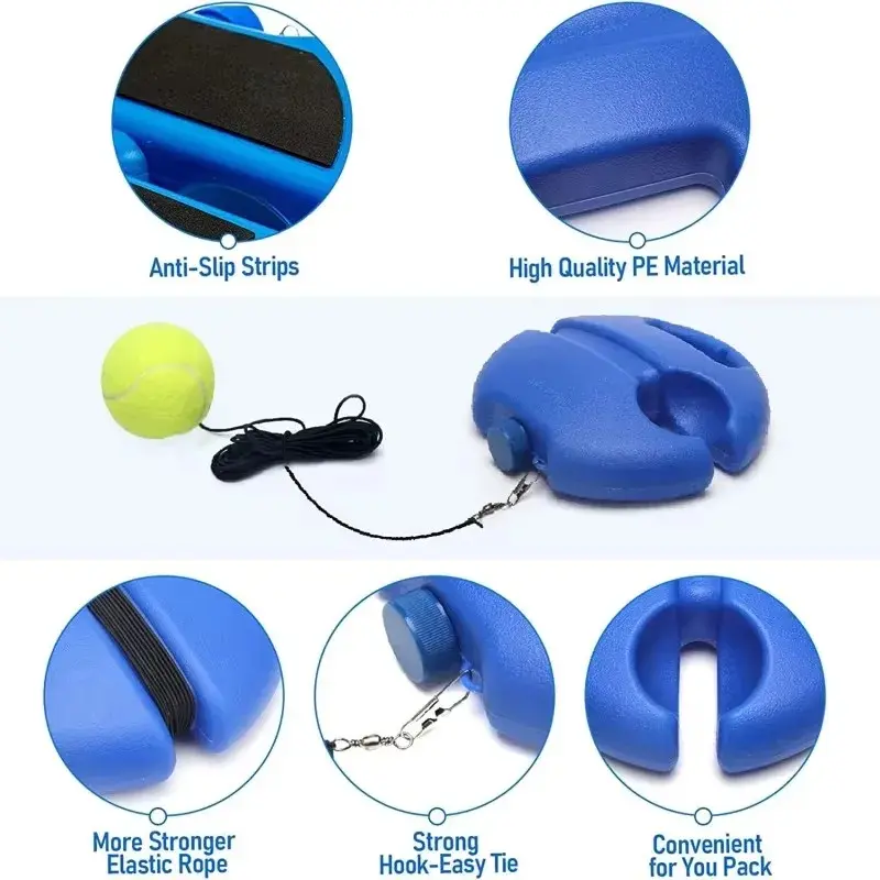 Heavy-Duty Base Tennis Trainer with Elastic Rope and Ball, Self-Rebound Solo Training Aid, No-Partner Sparring Device for Backyard Practice (Party Gift)