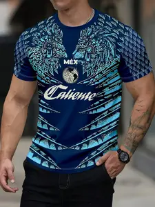 Men's Mexico Football Jersey, Aztec Maya Civilization Eagle and Jaguar Print, Breathable Comfort for Training, Fitness, Casual Wear, Workout Top