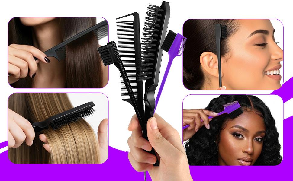 17 Counts Hair Brush Set for Women Men Kids Detangler Brush Wide Tooth Comb Nylon Bristle 9-Row Brush Satin Bonnet Edge Brush Black & Purple 17 Counts Hair Brush Set for Women Men Kids Detangler Brush Wide Tooth Comb Nylon Bristle 9-Row Brush Satin Bonnet Edge Brush Black & Purple