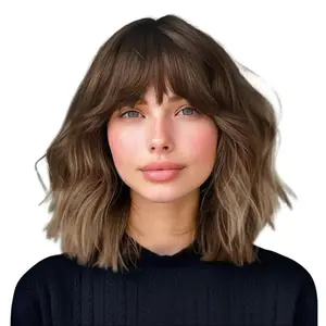 AISI HAIR Short Curly Wavy Bob Wigs for Women Black Wig with Bangs Synthetic Heat Resistant Fiber Wig Breathable Adjustable Outdoorfun