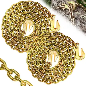 G80 Binder Chain 5/16 Inch,10 Foot Tow Chain with G70 Clevis Hook, Log Chain Ratcheting Heavy Duty, 4900 lbs Safe Working Load,Secure  Equipment for Lifting&Tie-Down (2 Pack)
