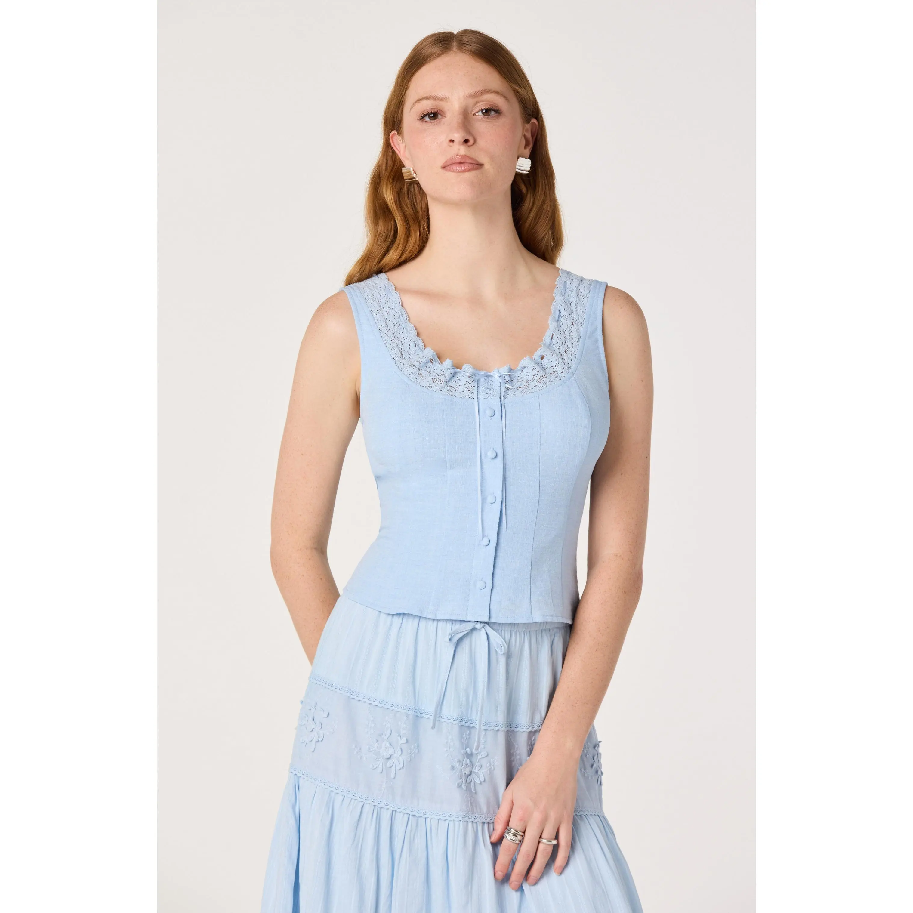 Victoria Crochet Trim Button-Front Top