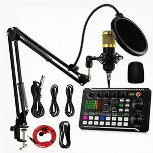 F998 DJ live external sound card, equipped with BM800 microphone set, professional live sound card audio mixing board, voice changing function, Bluetooth connection, streaming media noise reduction technology, multi-functional integrated audio set,