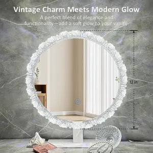 GLITGATE Iceberg 16 IN Lighted Vanity Mirror, Round Makeup Mirror With Touch Screen Control, LED Desktop Makeup Mirror, Circle Bathroom Mirrors For Over Sink,  Adjustable Brightness, 3 CCT, HD Mirror, Round Mirrors For Decor, Bedroom