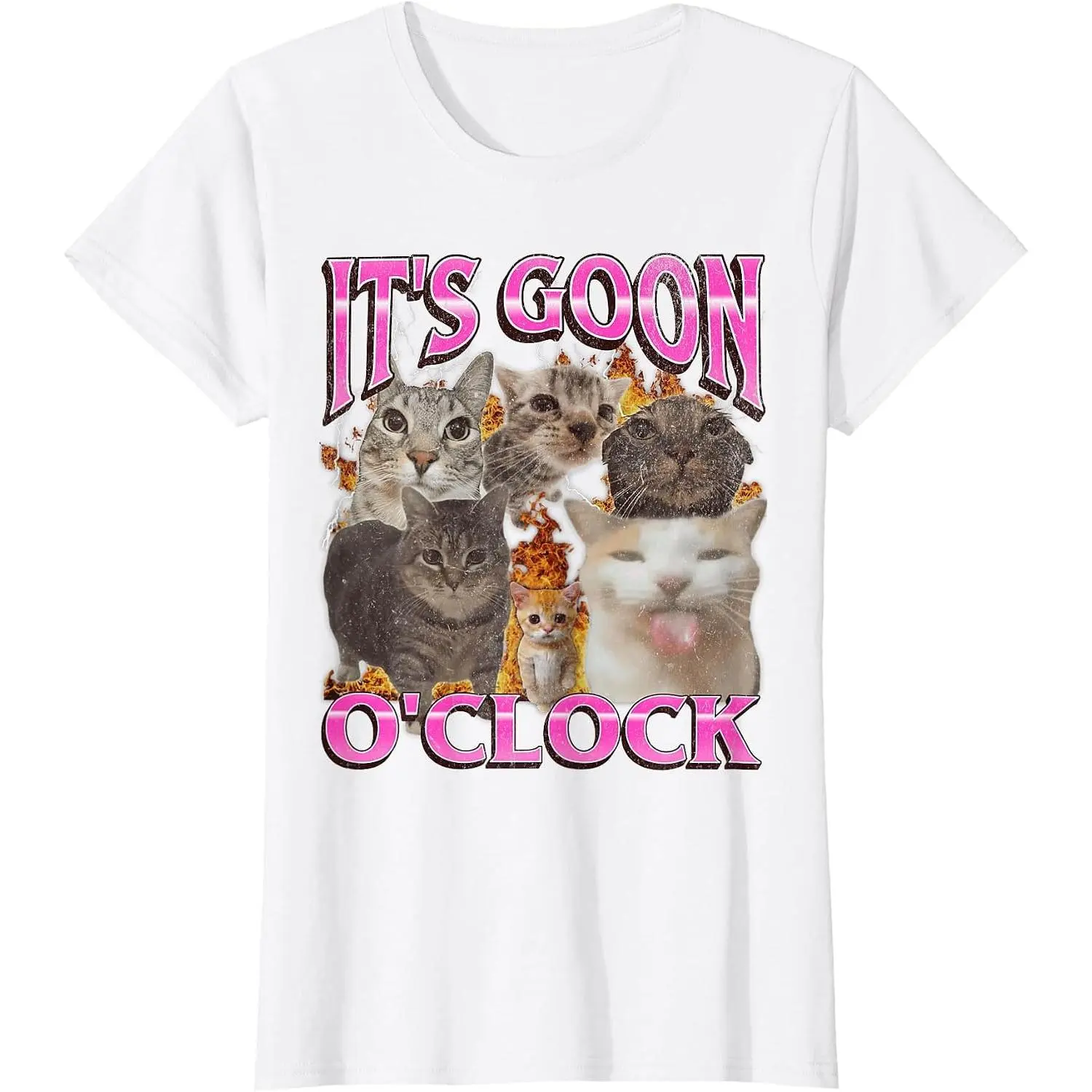 100% Cotton Gooning O'clock Funny Cat Meme Bootleg Graphic T-Shirt Unisex White Clothing Streetwear