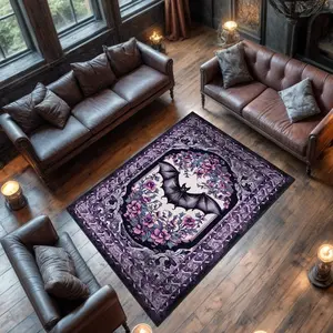Washable Goth Rug For Gothic Home Decor, Purple Rococo Rug