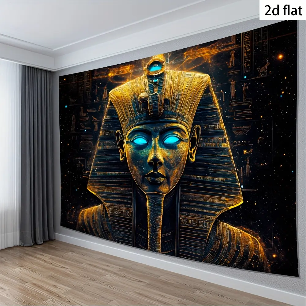2D Flat - 2D Flat - 2D Flat Design, 2D Banners. 1pc Egyptian Pharaoh Background Cloth- Blue Glowing Eye Totem, Tutankhamun Themed Party Decoration, No Power Required, Self-Illuminating, Ancient Egyptian King Portrait, Suitable for Halloween