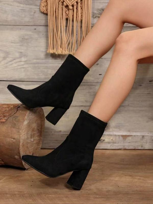 Elegant Women's High Heel Round Toe Short Boots, Comfortable Fashion Rubber Sole Shoes for Fall & Winter, Modern Plain Design