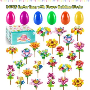 24PCS Easter Eggs with Flower Building Blocks – Easter Basket Stuffers, Egg Fillers, Kids Gifts, Classroom Prizes, Party Favors, Perfect for Easter Gift