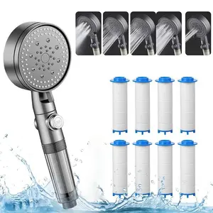 Filter Handheld Shower Head with 8 Replacement Filters, High-Pressure Spray, On/off Switch, Detachable Filter, Ideal for Hair Washing & Bathtub Cleaning