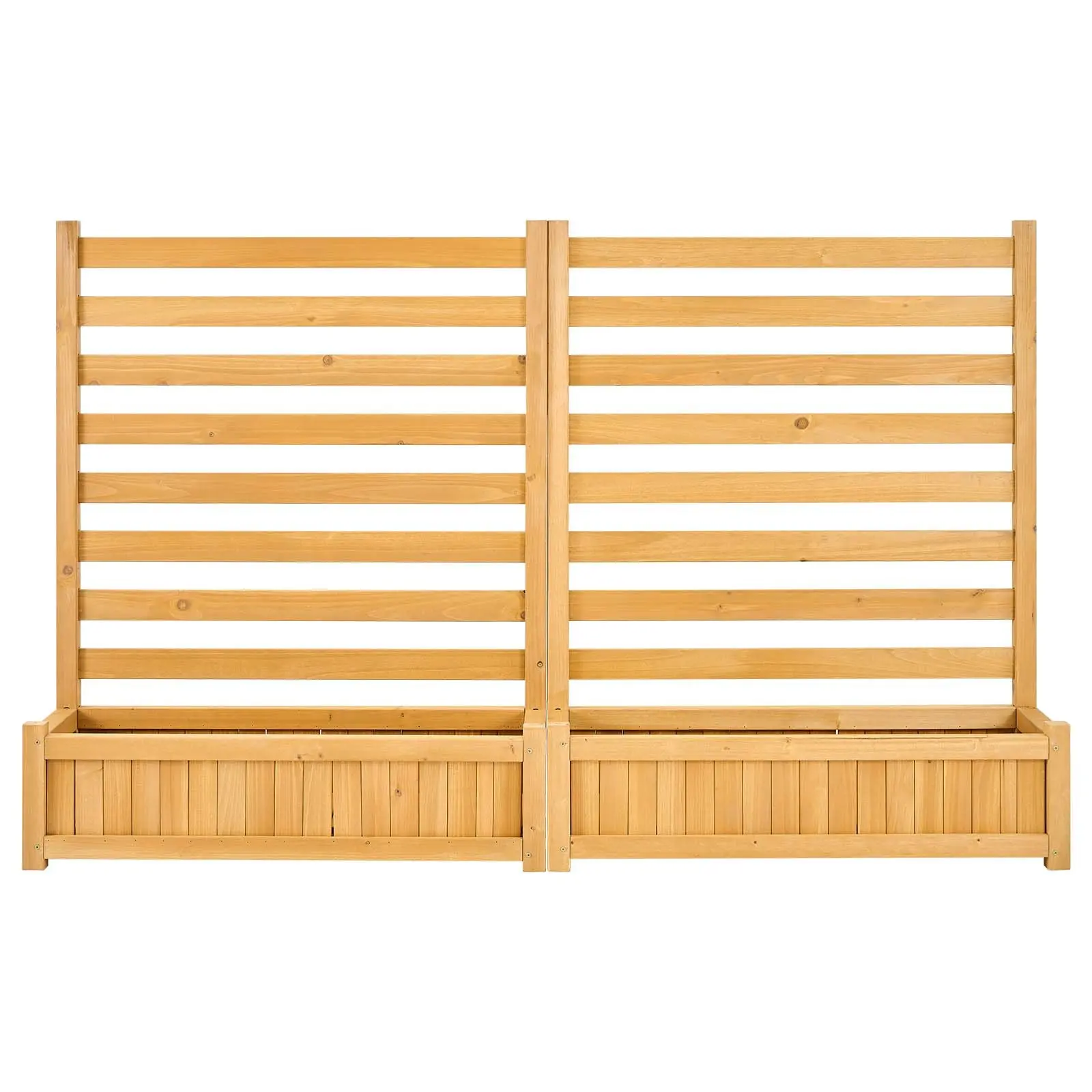 Outdoor Wood Privacy Fence Panel, 36x45 in 2-Slatted Solid Screen SS002 Model with 2 Planters & Metal Stakes, 2 Panels