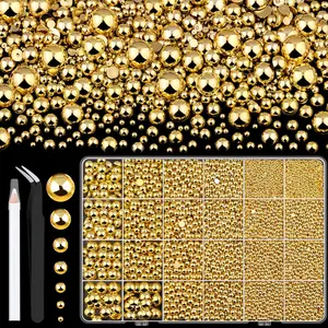 13000Pcs Flatback Pearls for Crafting Golden Silvery, Assorted Size 2/3/4/5/6/8/10mm Half Nail Art Pearl with Pick Pen Tweezer, Bedazzling Nail Gems Bead for DIY Crafts Clothing Tumblers Shoes Embellishment Nail Charms Nail Supplies