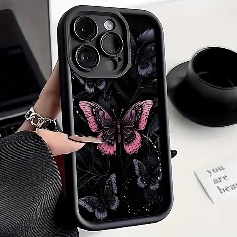 Butterflies Pattern 1.2mm Silicone TPU Phone Case for Multi-Model iPhone (16,15,15 Plus,14 Pro Max,13,12,11,XR,XS Plus) - Shockproof, Non-Slip, Full Camera Protection, Durable Slim Fit, Yellowing-Resistant Cover (Women's Gift) | Mobile Phone Accessory