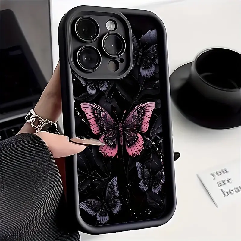 Butterfly Pattern High-Quality TPU Case for iPhone Series (16,15,14 Pro Max,13,12,11,XR,XS Plus) - Shockproof, Full Camera Shield, Durable, Slim Silicone Mobile Phone Accessories, Fits iOS, Gifts for Women Men