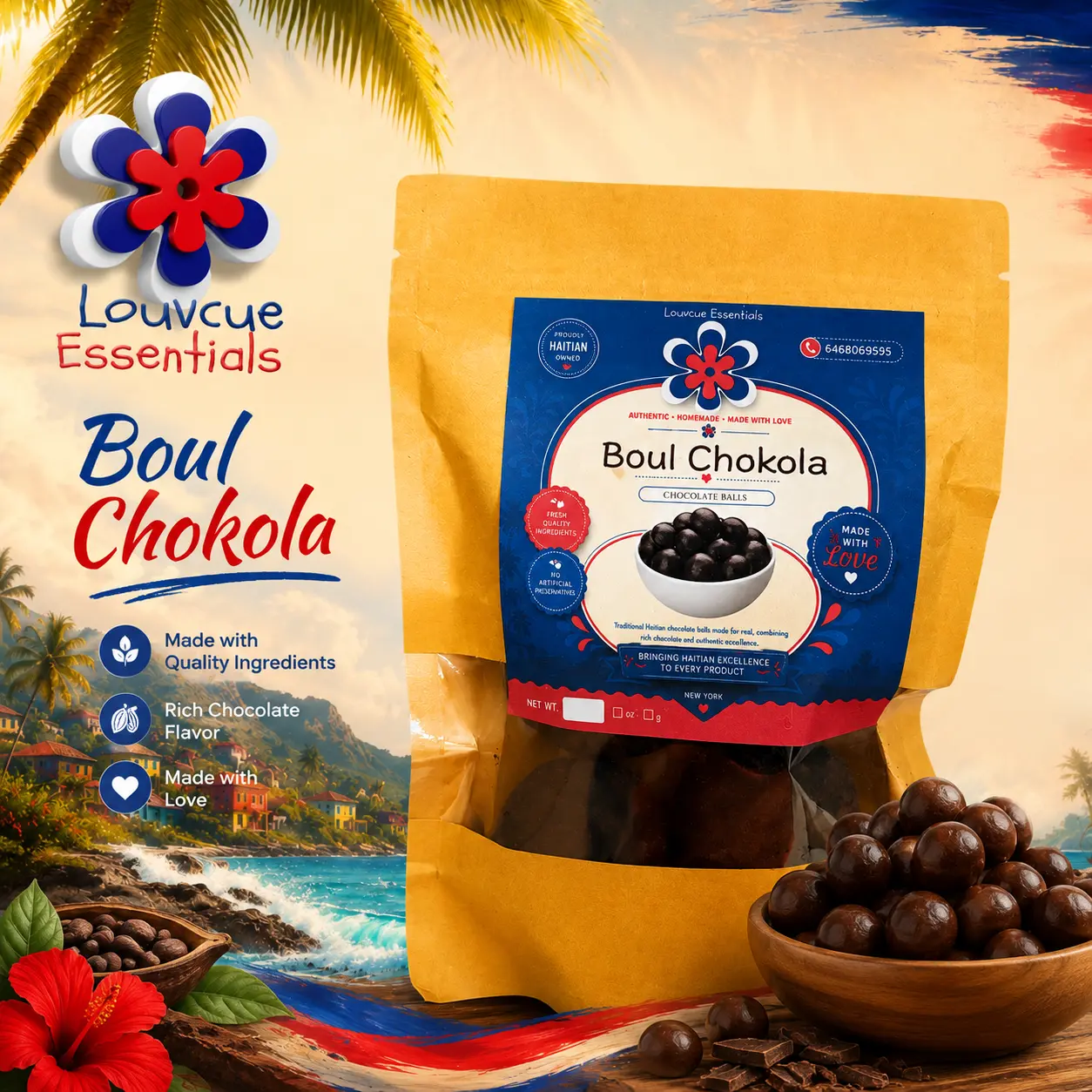 Haitian Cacao Balls From Haiti- Boul Chokola Ayisyen ki soti Ayiti- Pack of 4