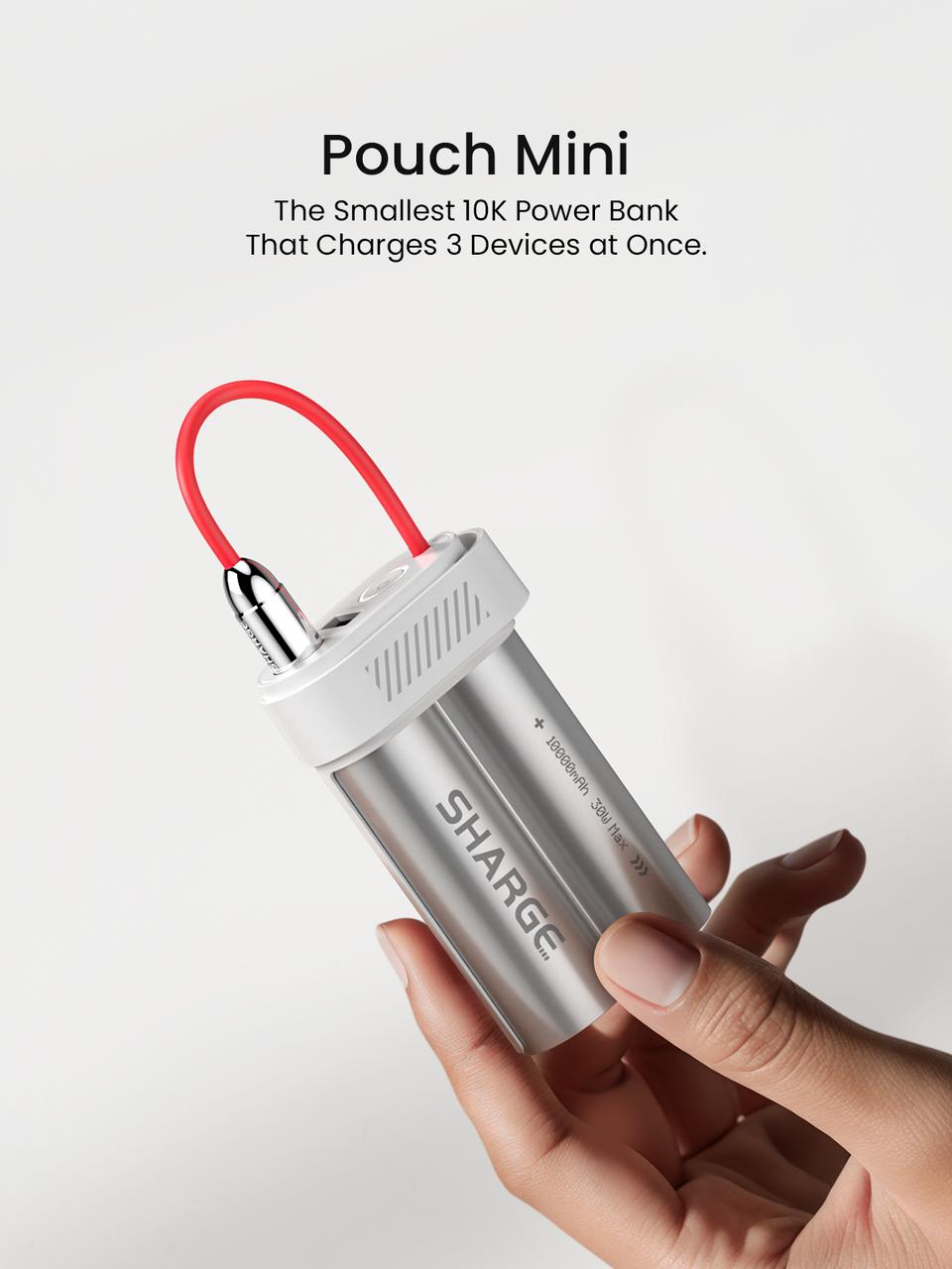 SHARGE Power Bank 10000mAh 30W Portable Charger with Built-in Type C Cable USB-C and USB-A Port Battery Pack for iPhone 17/16/15 Galaxy S25 iPad Pixel 9