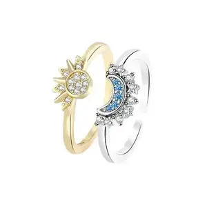 S Adjustable Sun & Moon Design Ring Set, New Style Fashion Jewelry for Party, Daily Clothing Decor, Trendy gift for your girlfriend