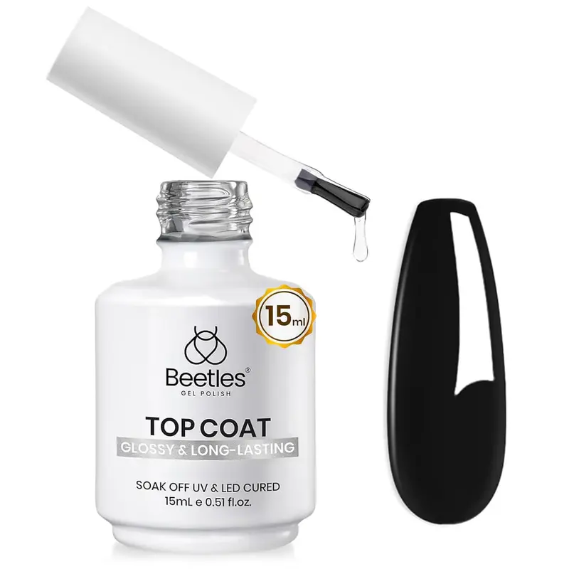 Beetles No Wipe Cosmetic Manicure Gel Top Coat - 15ml (2.4 oz) High Shine Long-Lasting Protective Liquid Coating Gel Nail Polish, Cellulose Acetate Butyrate Base with Aliphatic Urethane Acrylates, Easter Gift for Adults