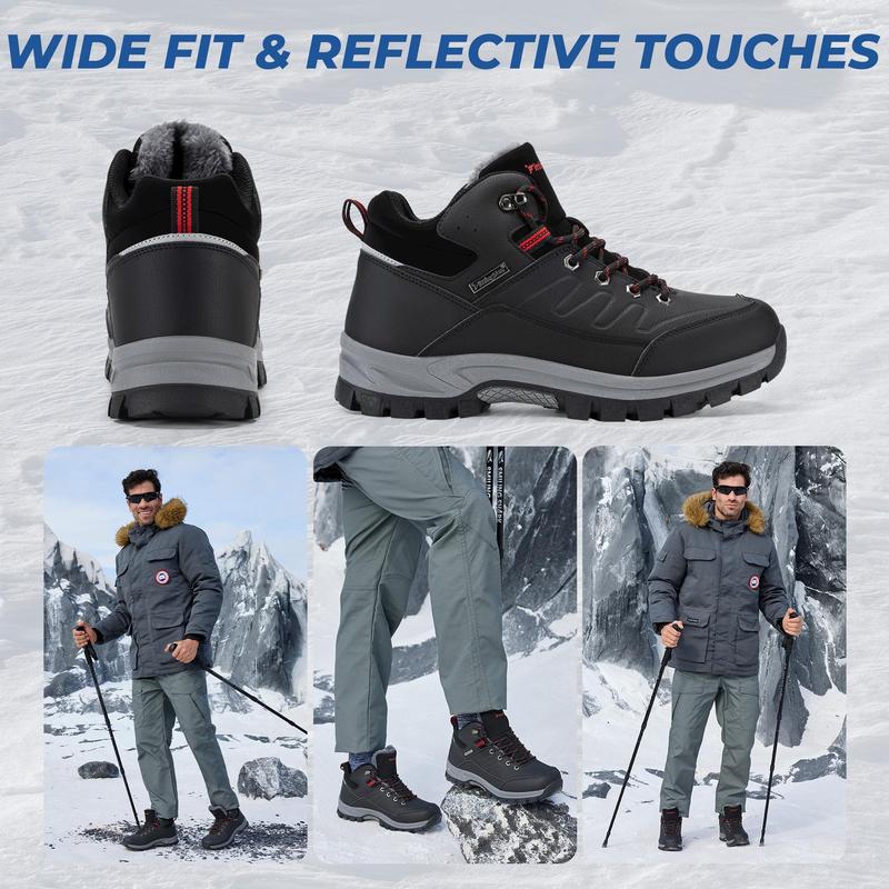 Fittington Men's WolfWalk Winter Boots V4 Insulated Snow Boots Outdoor Trekking Hiking Mid Calf Boots Slip Resistance Faux Leather Plush Fleece Lining Cold Resistant