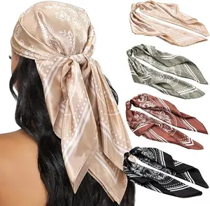 4PCS Head Scarf for Women 35” Head Scarves Silk Like Satin Neck Scarfs
