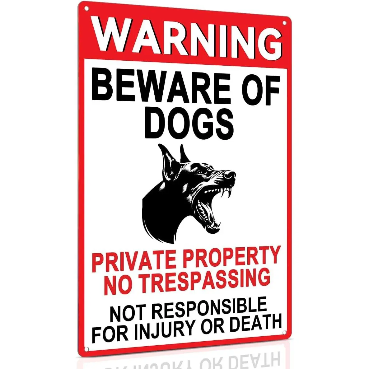 Beware of Dog Sign, Warning Metal Sign for Fence Outdoor Use, Private Property No Trespassing, Aluminum-UV Protected 8x12 Inches