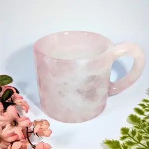 Translucent Pink Rose Quartz 5 Inch Carved Mug