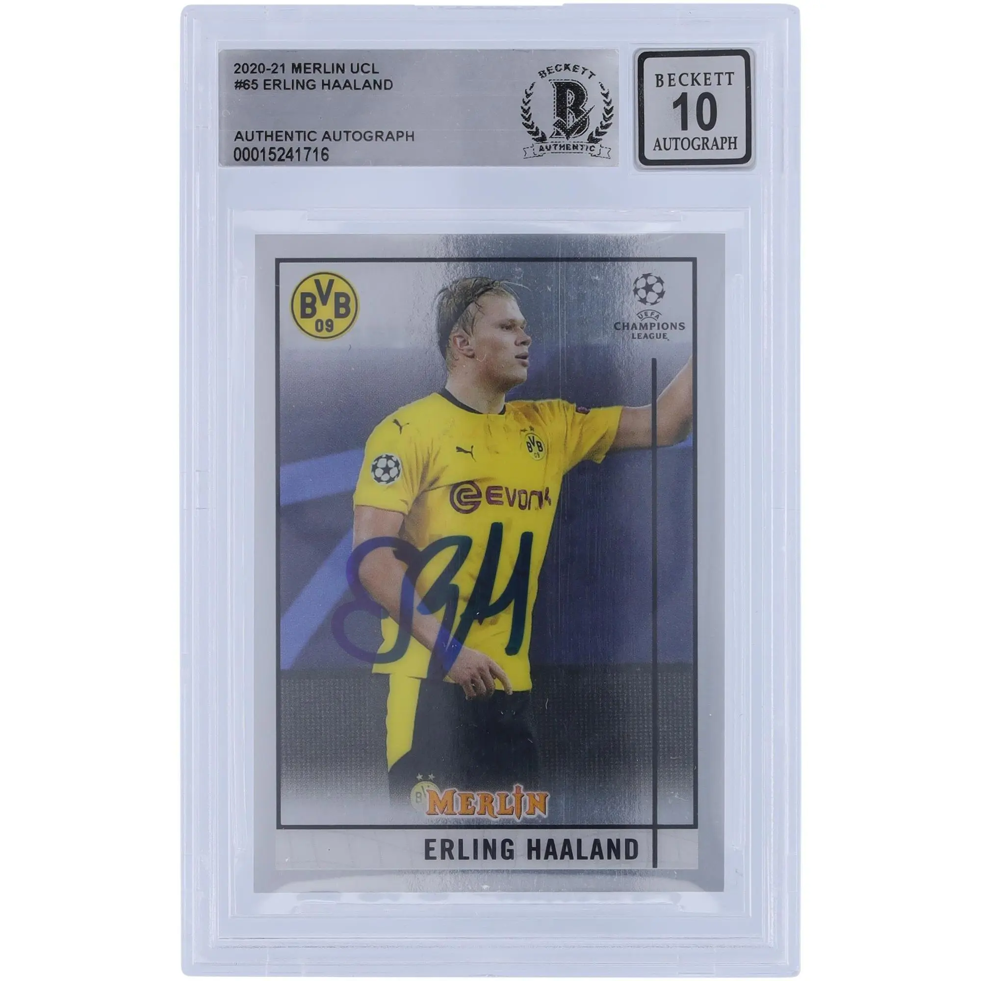 Erling Haaland Borussia Dortmund Autographed 2020-21 Topps Merlin Chrome Collection #65 BAS Authenticated 10 Card - Fanatics Authentic Certified