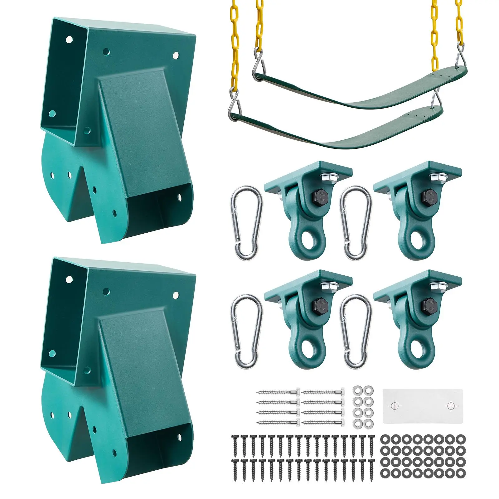 【SummerFinds】VEVOR Swing Set Brackets, Heavy-Duty A-frame Set Hardware, with 2 A-Frame Swing Brackets & 2 Seats & 4 Hangers, for Playground Backyard Park Equipment Mounting Parts Outdoor, Hardware Included, Green
