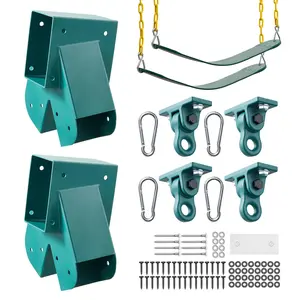 VEVOR Swing Set Brackets, Heavy-Duty A-frame Set Hardware, with 2 A-Frame Swing Brackets & 2 Seats & 4 Hangers, for Playground Backyard Park Equipment Mounting Parts Outdoor, Hardware Included, Green