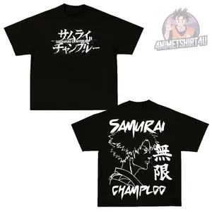 Mugen Premium Anime T-Shirt Vintage Acid Wash Streetwear Samurai Champloo Tee Grey Clothes Cotton Top Womenswear