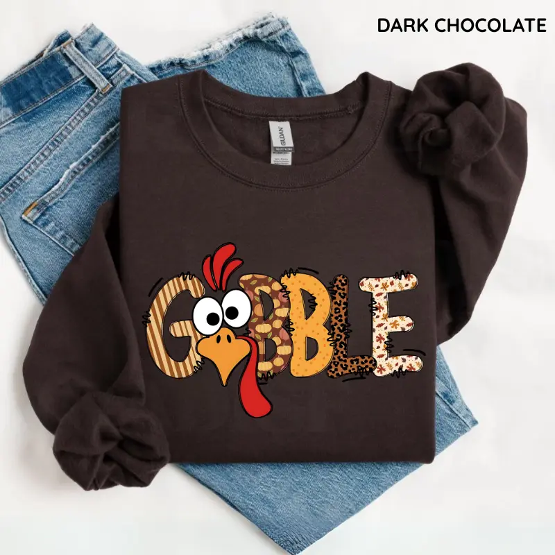 Gobble Sweatshirt, Cute Thanksgiving Turkey Sweater, Funny Fall Pullover, Matching Family Thanksgiving Outfit, Cozy Autumn Gift for Women,  Womenswear