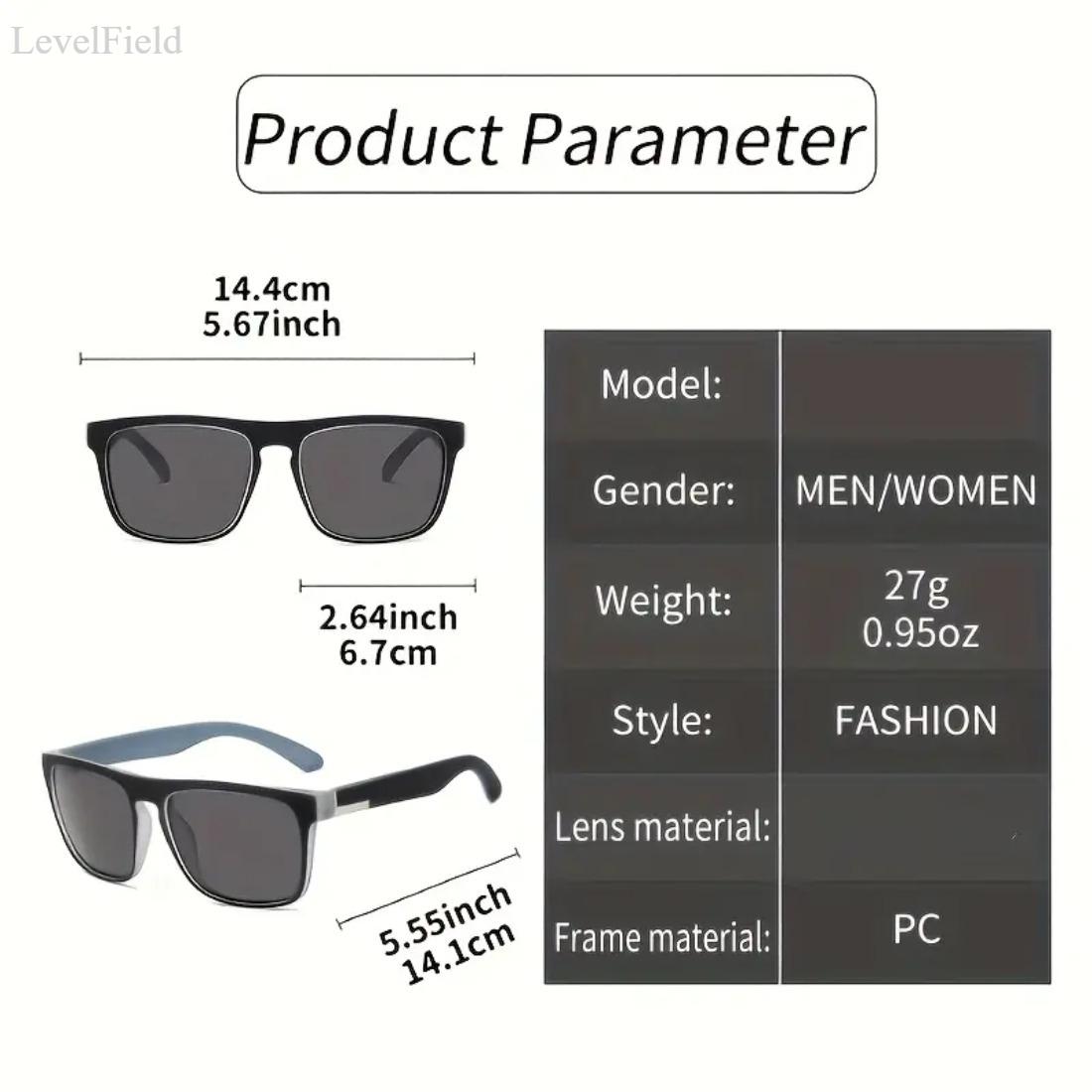 LevellField Retro Square Sunglasses for Men Women Colored Tinted Lens UV400 Classic Frame Lightweight Durable Fashion Eyewear for Driving Party Street Style Daily Wear 2 Pack