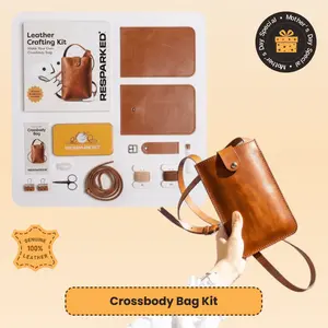 DIY Leather Crossbody Bag Kit for Beginners – Make Your Own Leather Purse – Full Grain Leather Craft Kit with Tools