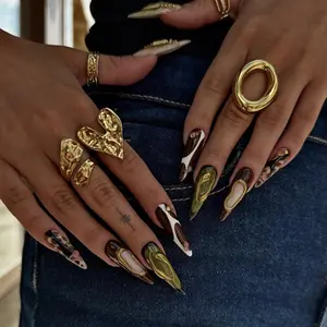 Chrome Metallic Press-On Nails | Edgy 3D Silver & Amber Nail Art | Customizable Chrome Accent | Trendy Metallic and 3D Nail Design